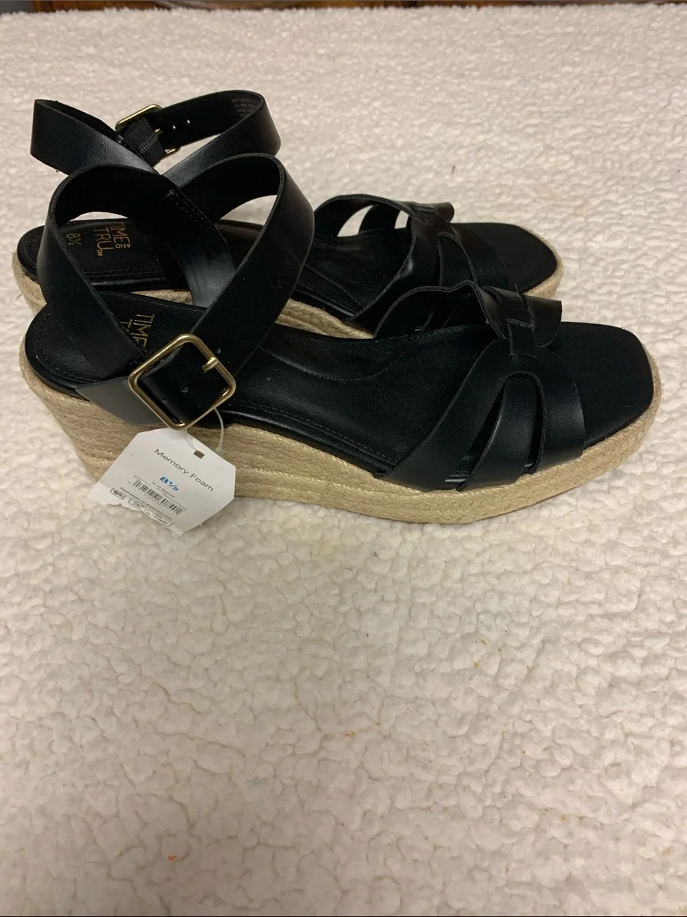 Time & Tru Women's Black Espadrille Platform Sandals Size 8 1/2 NEW Wedge heel - Picture 7 of 10
